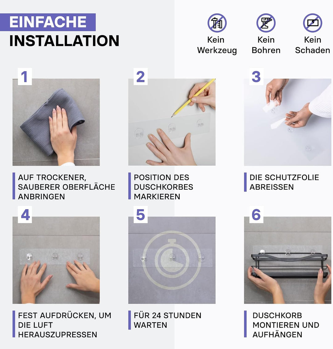 KINCMAX Duschablage ohne Bohren aus Edelstahl- Rostfrei Duschregal Selbstklebend für das Badezimmer