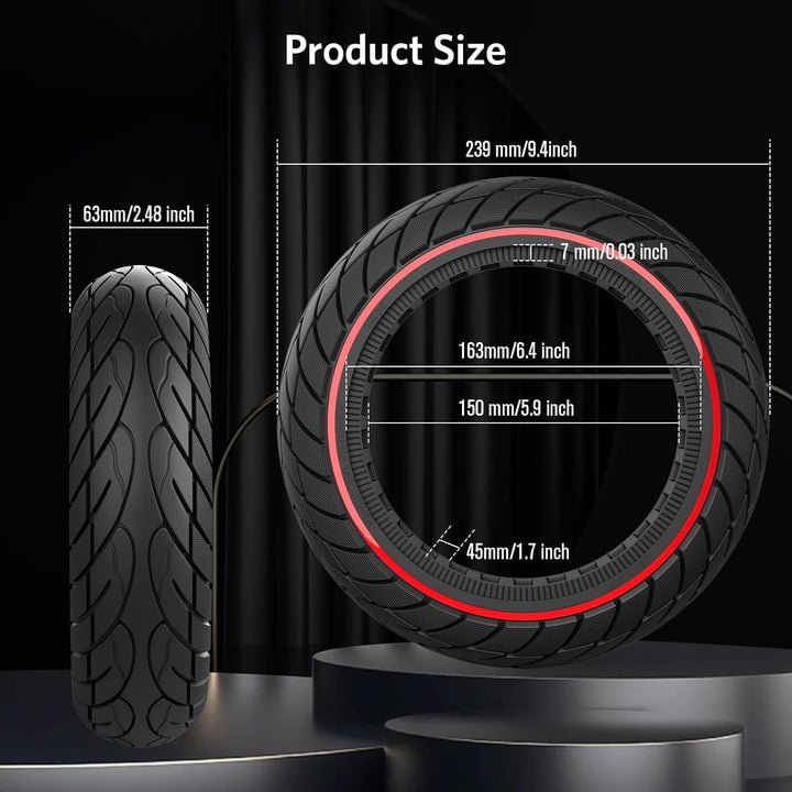 OUXI 10×2.5 Zoll Ersatz-Vollgummireifen 60/70-6.5 für Ninebot G30 Max /G30D mit Montagewerkzeug für