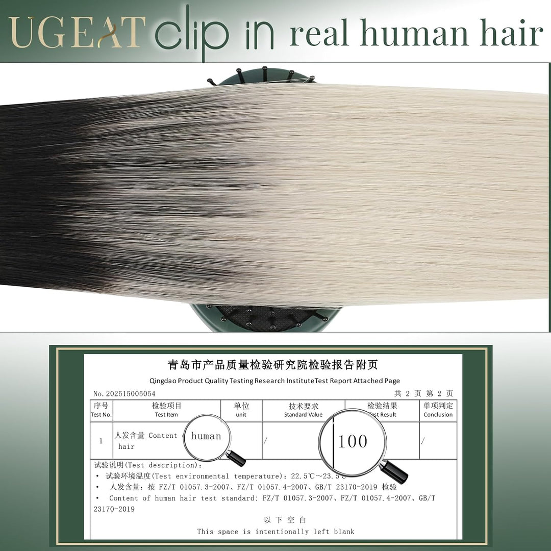 Ugeat Clip in Extensions Schwarz Blond Haarextension Echthaar Clips 55cm Schwarz bis Aschblond mit P