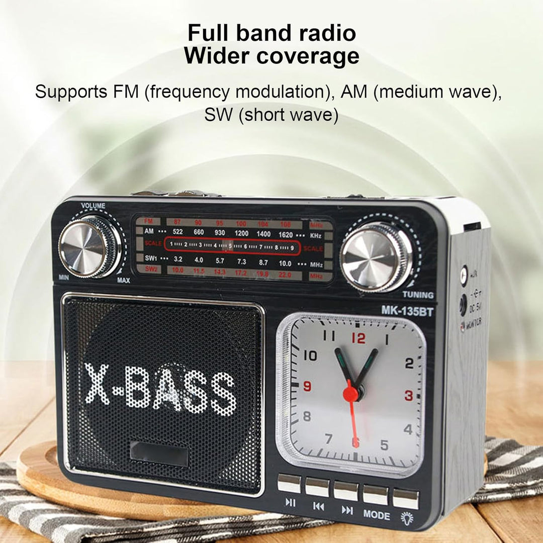 AM FM SW Bandradio, Kleines Retro Vintage Radio mit Lichtuhr, Bluetooth Lautsprecher, Kopfhöreransch
