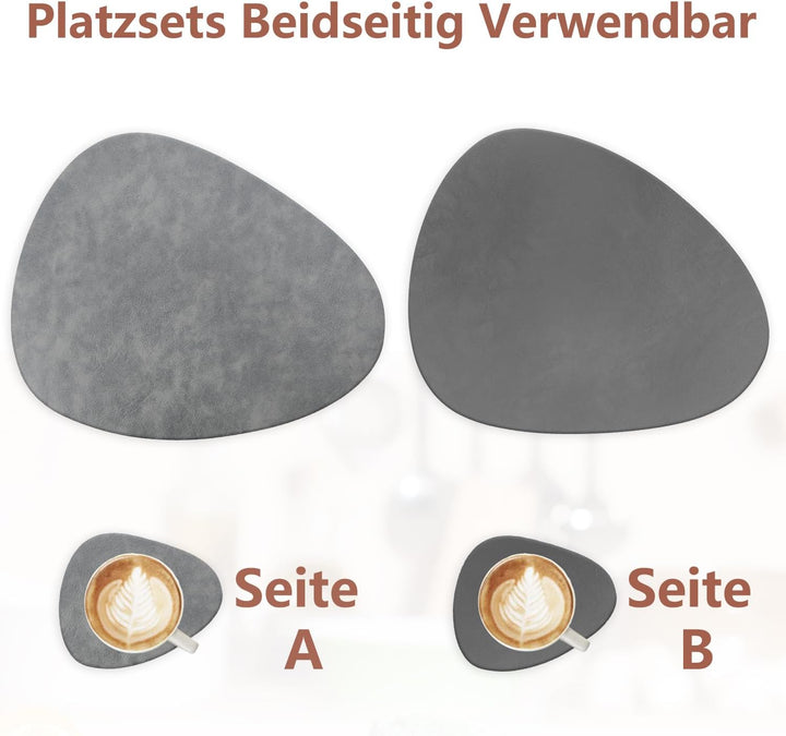 HELI MIAO 4er Set Tischset aus Leder-Imitat，Platzsets abwaschbar und wasserdicht，Platzdeckchen Leder