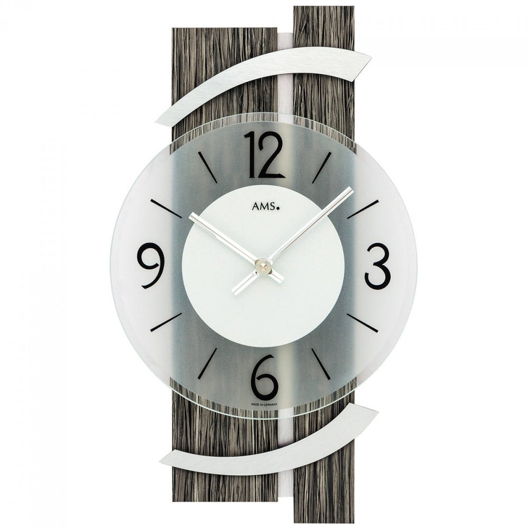 Wanduhr Holz Gehäuse Alu Auflage AMS 9547