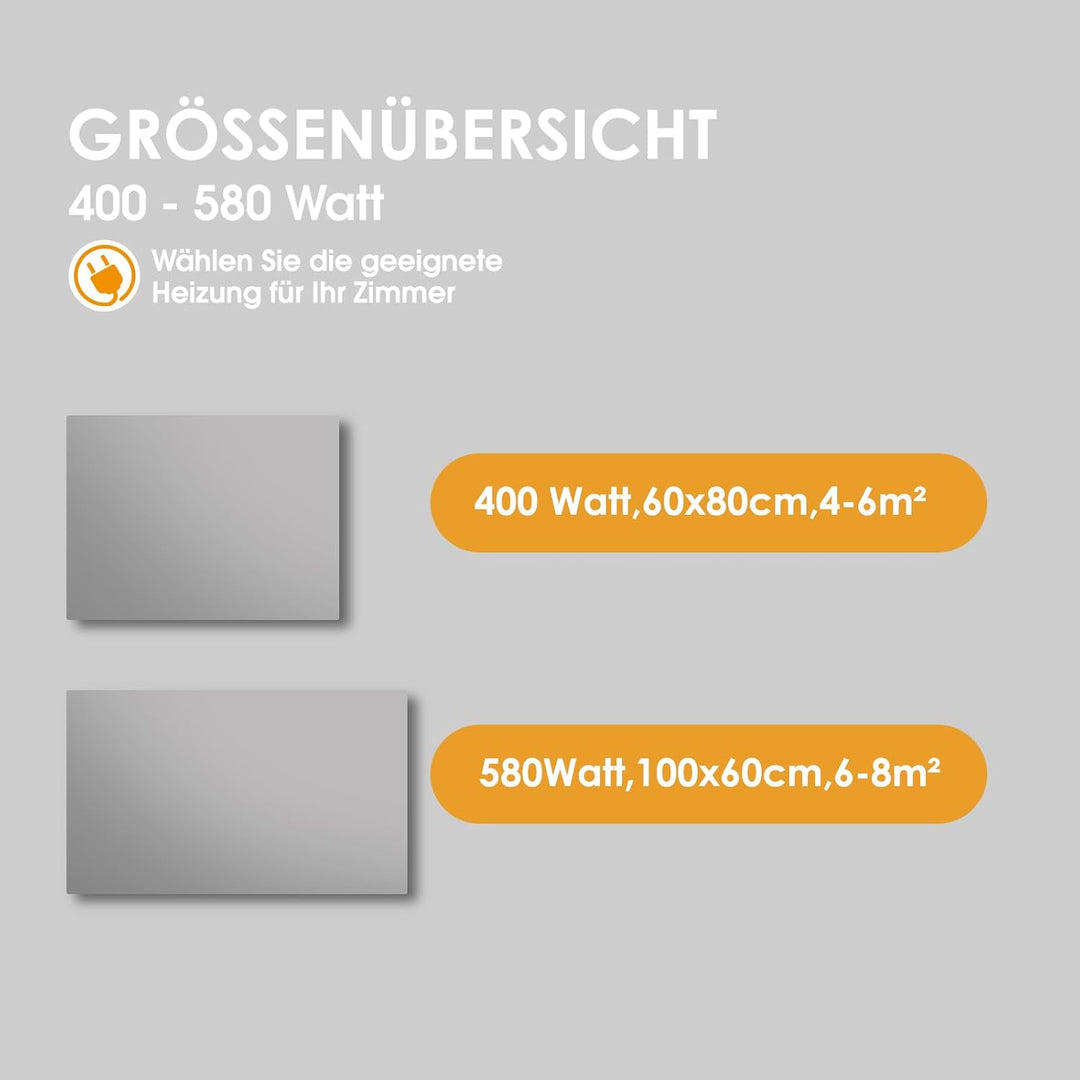 Infrarotheizung Spiegel mit Thermostat 580 Watt - Spiegelheizung Infrarot - Infrarot Wandheizung mit