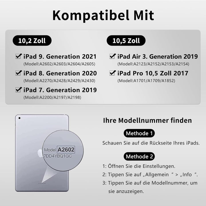TQQ Tastatur Hülle für iPad 10.2 Zoll (9/8/7 Generation), für iPad Air 3rd und iPad Pro 10.5, Wieder