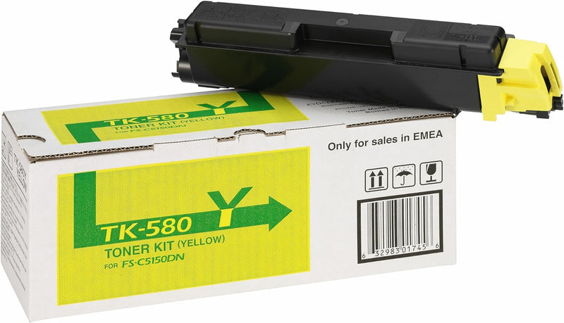 Kyocera 4104103 TK-580Y Toner Gelb, Original Tonerkartusche 1T02KTCNL0. Kompatibel für FS-C5150DN, E