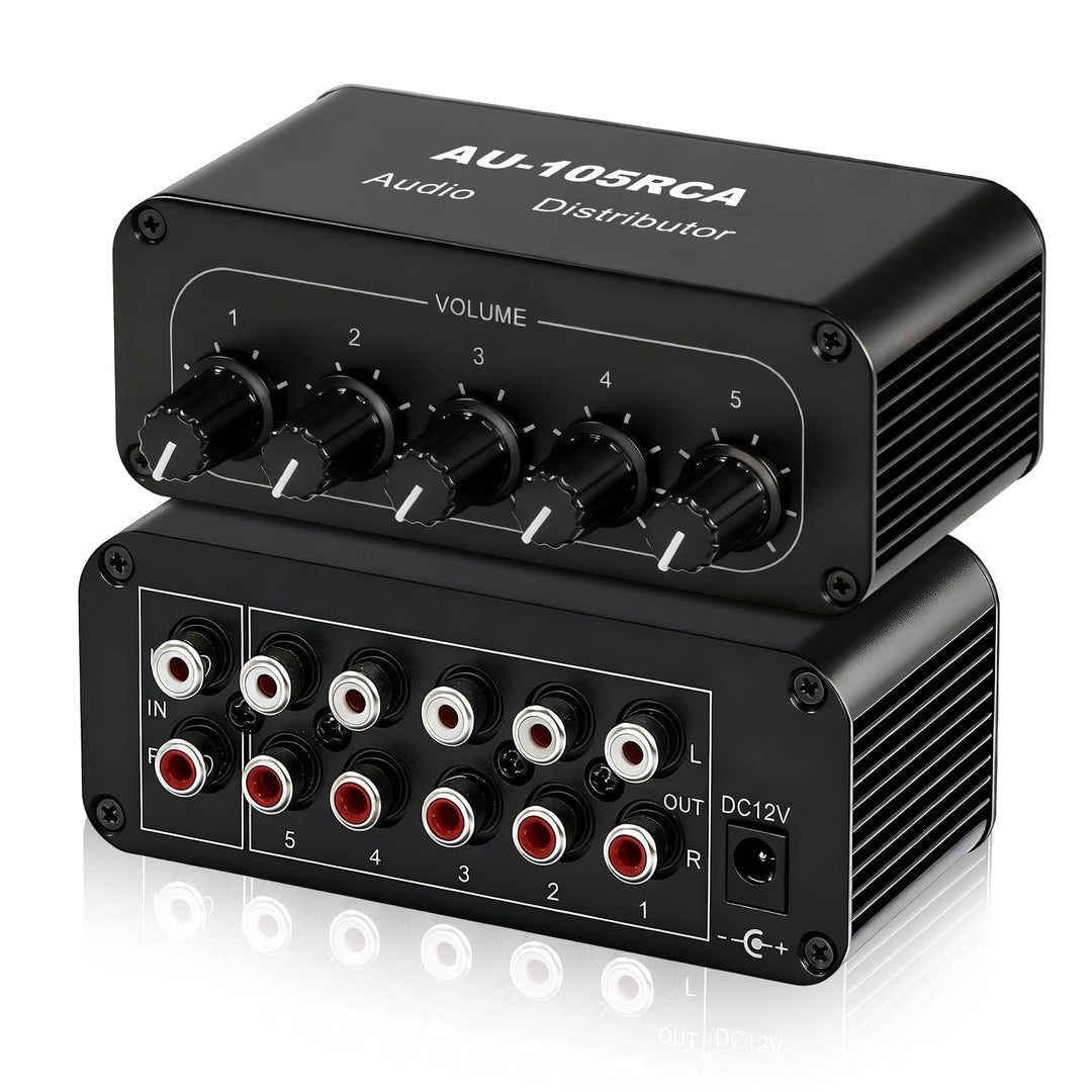 5-Wege RCA 1 in 5 Out Stereo Audio Splitter Box, Audio Distribution Verstärker RCA Signalverteiler f