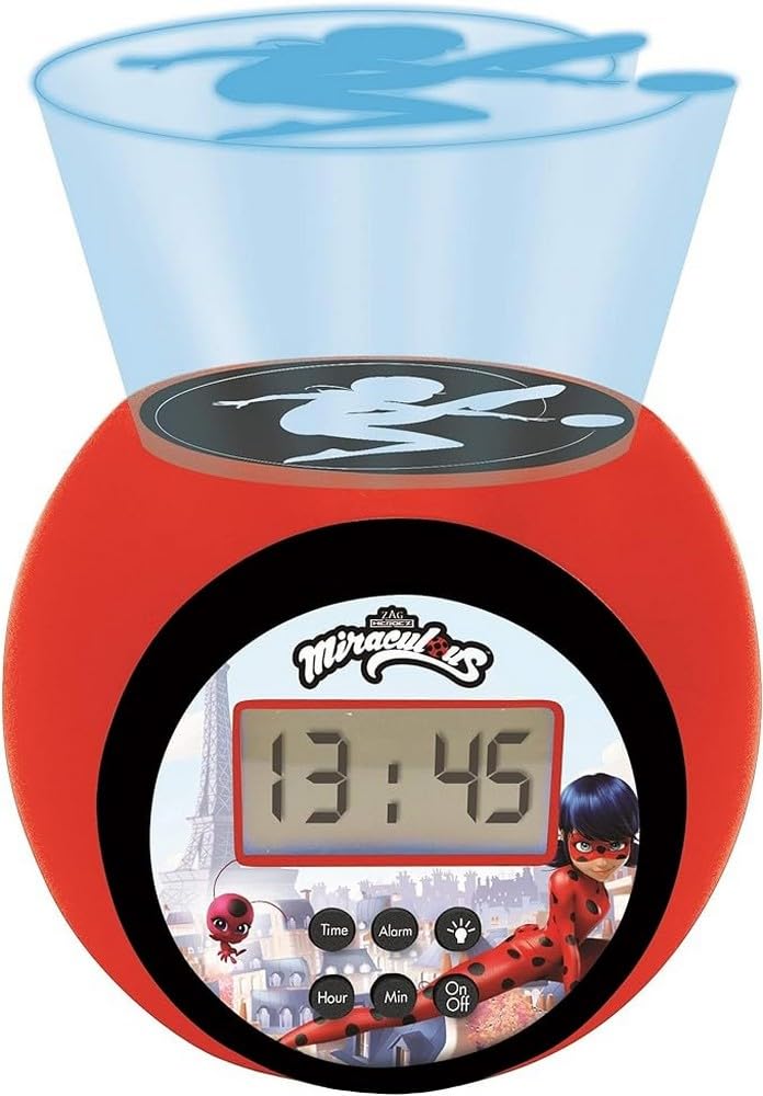 Lexibook, Miraculous Ladybug Cat Noir, Projector-Wecker mit Schlummerfunktion und Weckfunktion, Nach