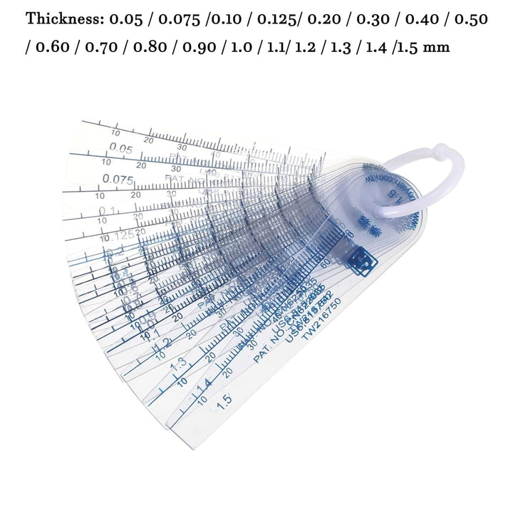 QUARKZMAN 1 Stück 0.05-1.5mm Dicke Fühlerlehre Lückenfüller Kunststoff 18 in 1 für Designindustrie u