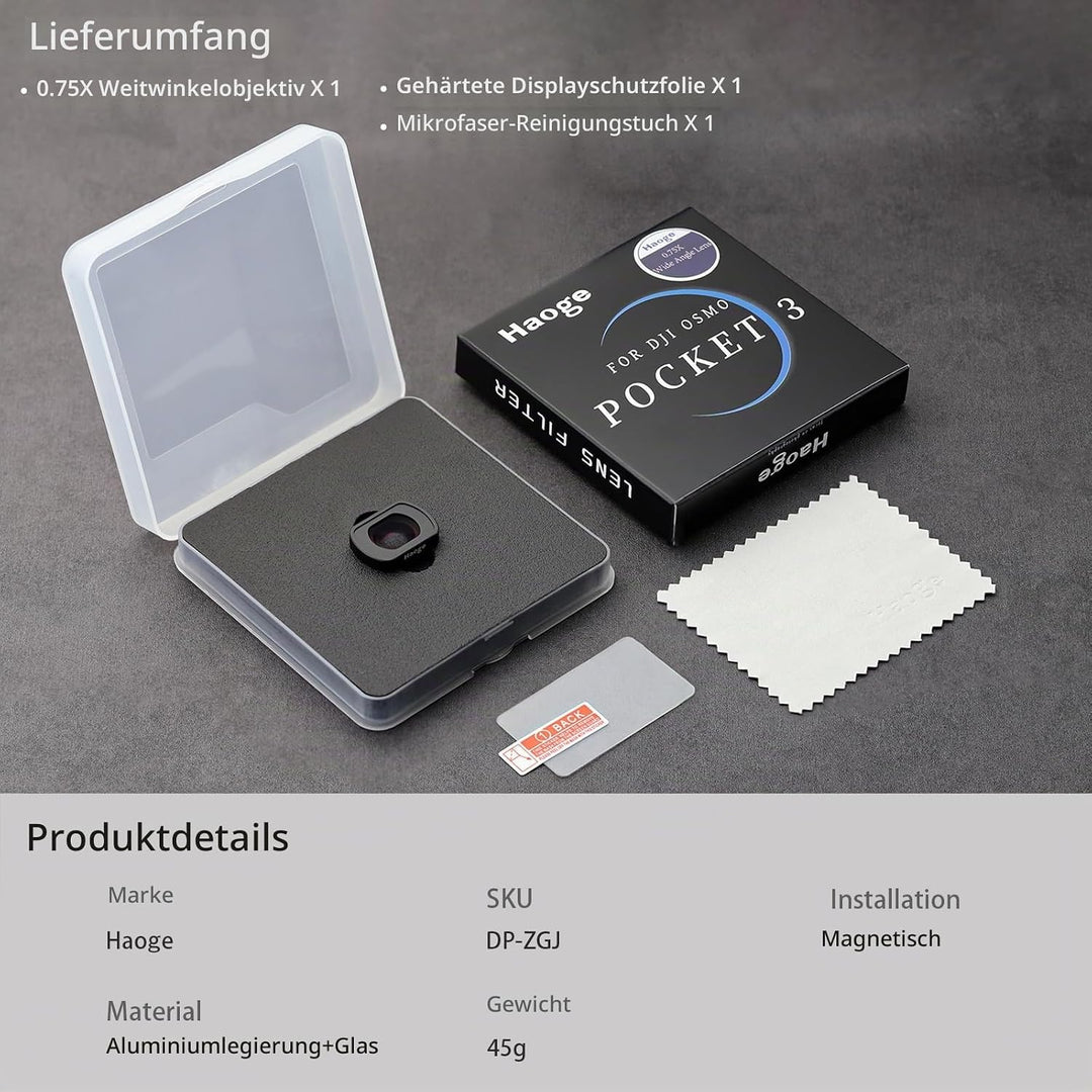 Haoge Pocket 3 Magnetisches 0,75-faches Weitwinkelobjektiv für DJI Osmo Pocket 3 Kameraobjektiv, erw