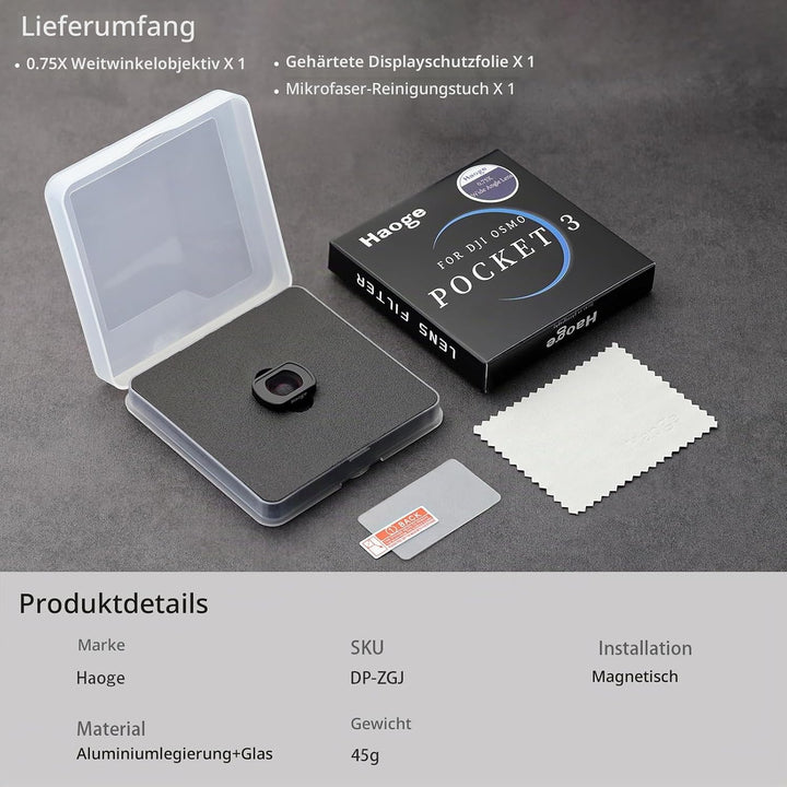 Haoge Pocket 3 Magnetisches 0,75-faches Weitwinkelobjektiv für DJI Osmo Pocket 3 Kameraobjektiv, erw