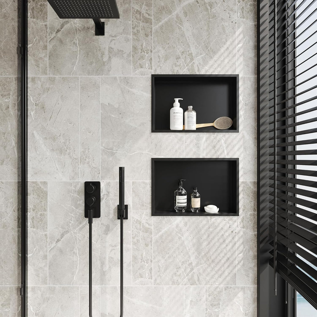 Neodrain Wandnische Edelstahl Duschnische Einzelregal Lagerung für Badezimmer 45 x 30 cm, Schwarz Sc