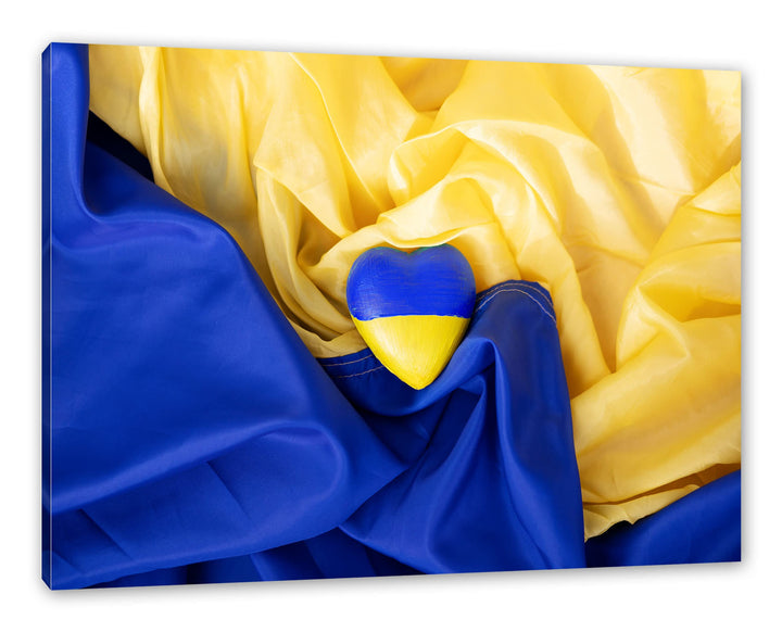 Herz mit Ukraine Flagge als Leinwandbild | Grösse: 120x80 cm | Wandbild | Kunstdruck | fertig bespan