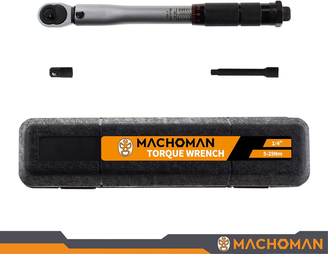 MACHOMAN ATQW203 1/4-Zoll-Trouqe-Schraubenschlüssel (5-25 Nm) mit Verlängerungsstange und 3/8-Zoll-A