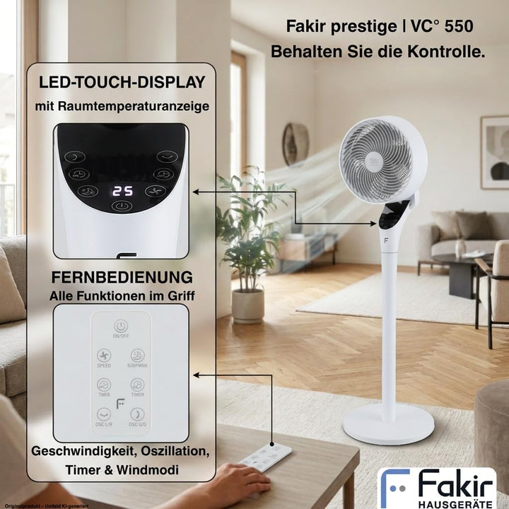 Fakir prestige VC° 550 2in1 Standventilator – leiser DC-Motor, 12 Stufen, Weiss, Weiss