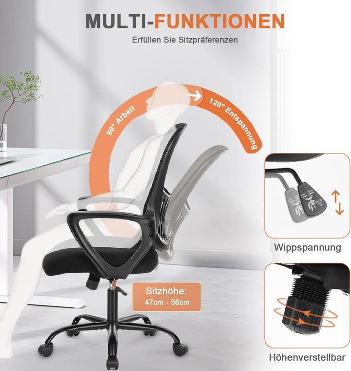 DUMOS Bürostuhl Ergonomisch Schreibtischstuhl mit Lendenwirbelstütze Verstellbaren Armlehnen Drehstu