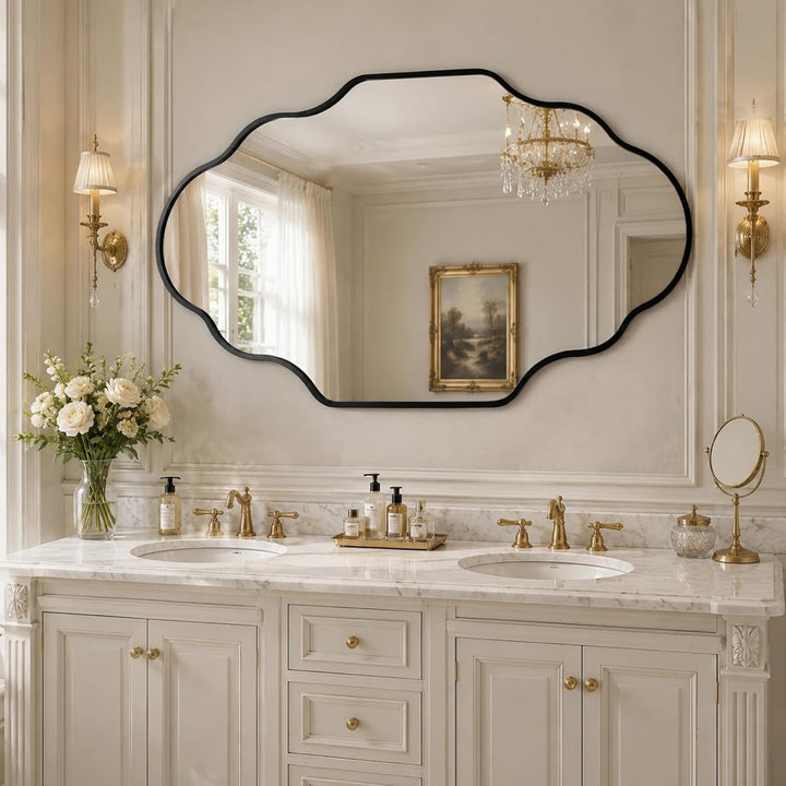 Clevich Spiegel Asymmetrisch 66x116cm Rahmen Alu, HD Glas Wandspiegel, Moderner Dekor-Spiegel, Schla