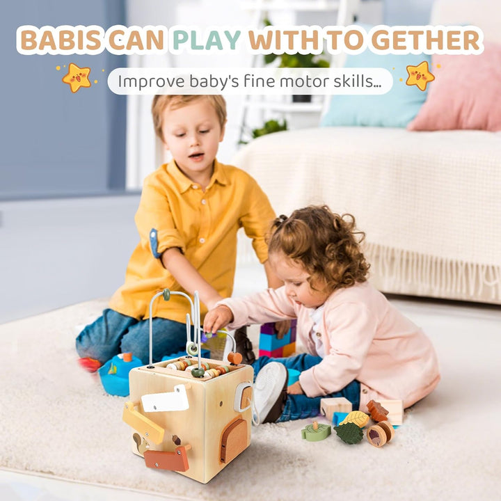 Fllkueaiy 6 in 1 Montessori Motorikwürfel Holzspielzeug Montessori Spielzeug, Montessori Spielzeug B