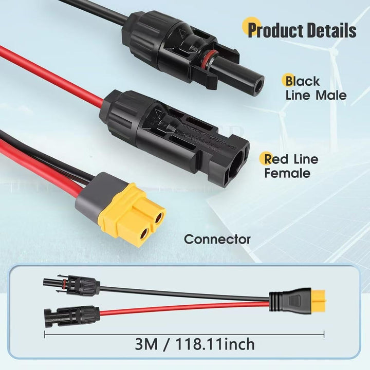 Thlevel Solarladekabel Solarstecker Kabel Kompatibel mit XT60 300cm 12AWG | Adapterkabel Solarpanel