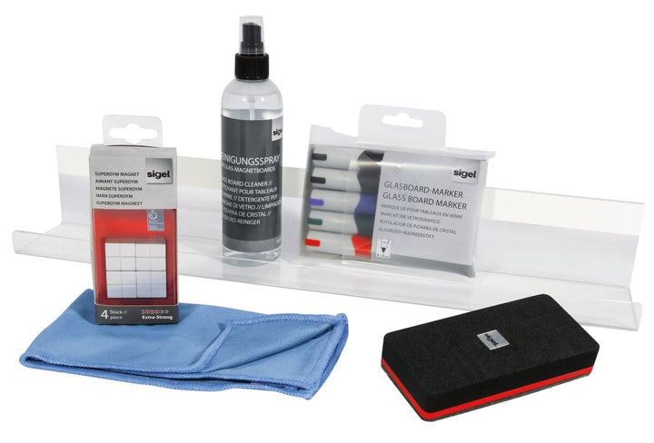 SIGEL GL730 Zubehörset für Glas-Whiteboards und Magnettafeln: Magnete, Marker, Stiftschale und Reini
