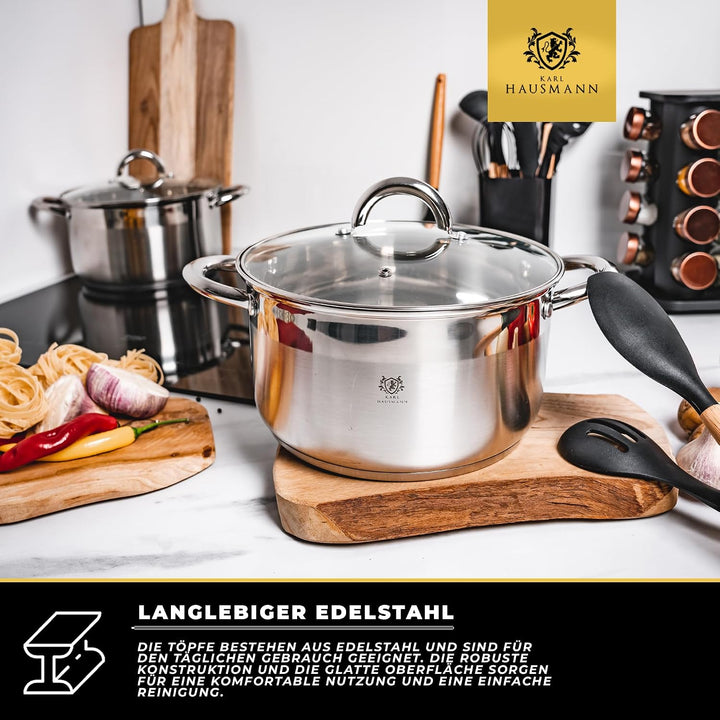 Edelstahl Topf - 5L - Ø 24 cm - Kochtopf Induktion für alle Herdarten Geeignet - Edelstahltopf mit D
