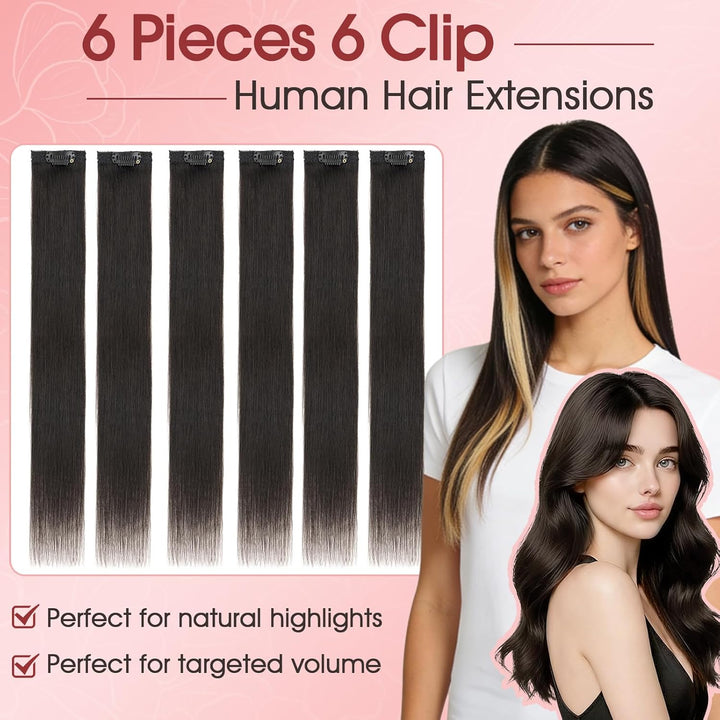 S-noilite Clip in Extensions Echthaar 6 Stück Balayage Haarverlängerung Echthaar Highlights für Frau