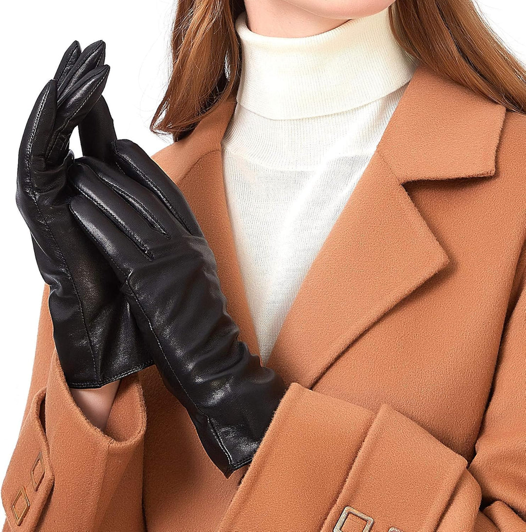 ZLUXURQ Damen Leder Handschuhe echtes Lammleder und mit Kaschmir Wolle gefütterte warme Winter Hands