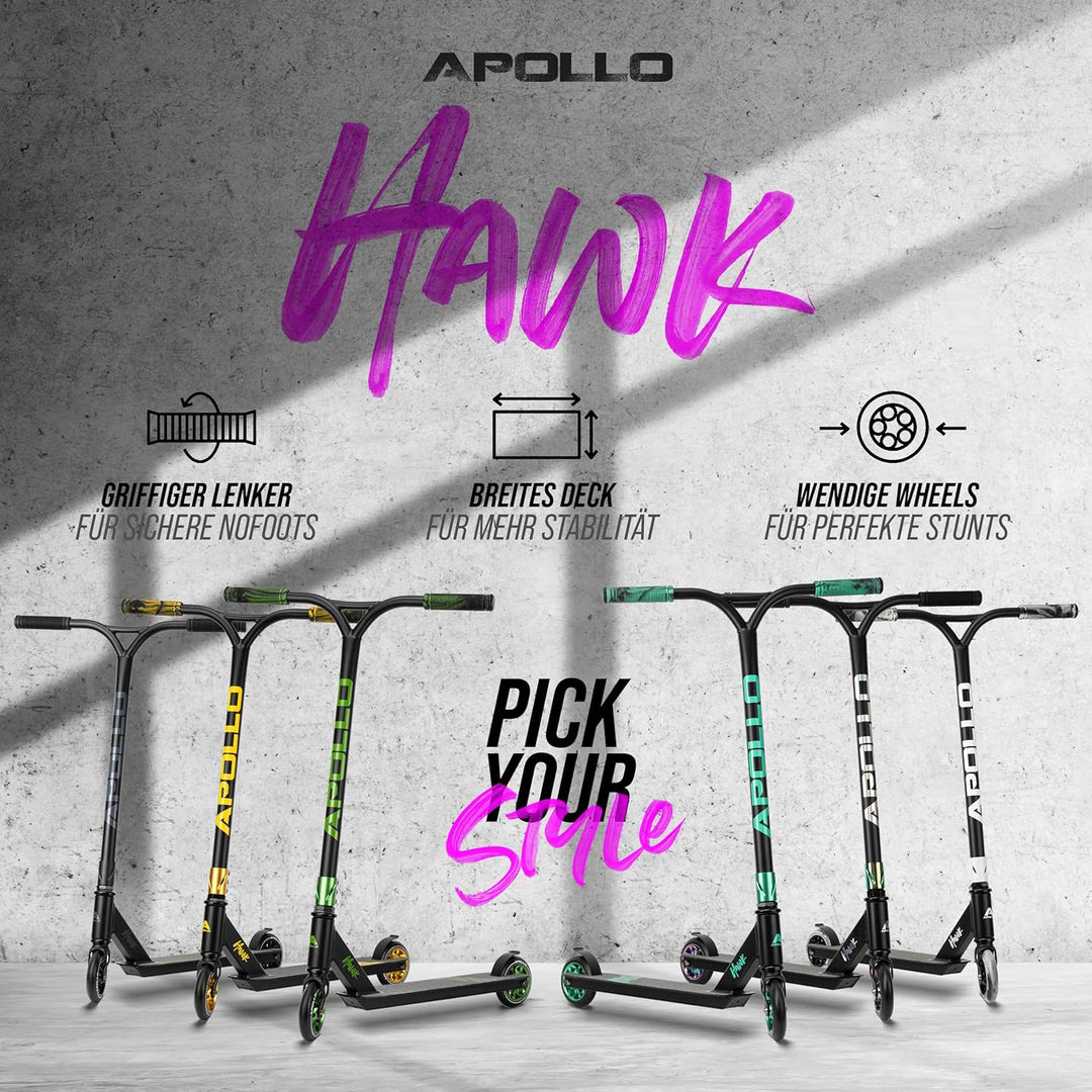 Apollo Stuntscooter Hawk - Freestyle Kickscooter für Kinder und Erwachsene, Kinderroller, Trick Roll