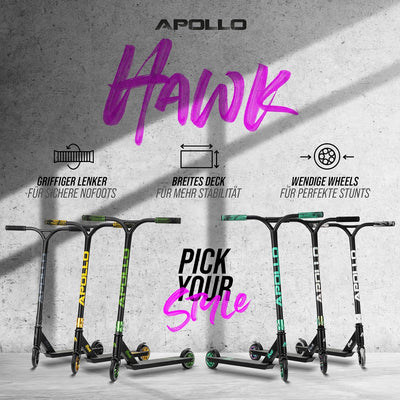 Apollo Stuntscooter Hawk - Freestyle Kickscooter für Kinder und Erwachsene, Kinderroller, Trick Roll