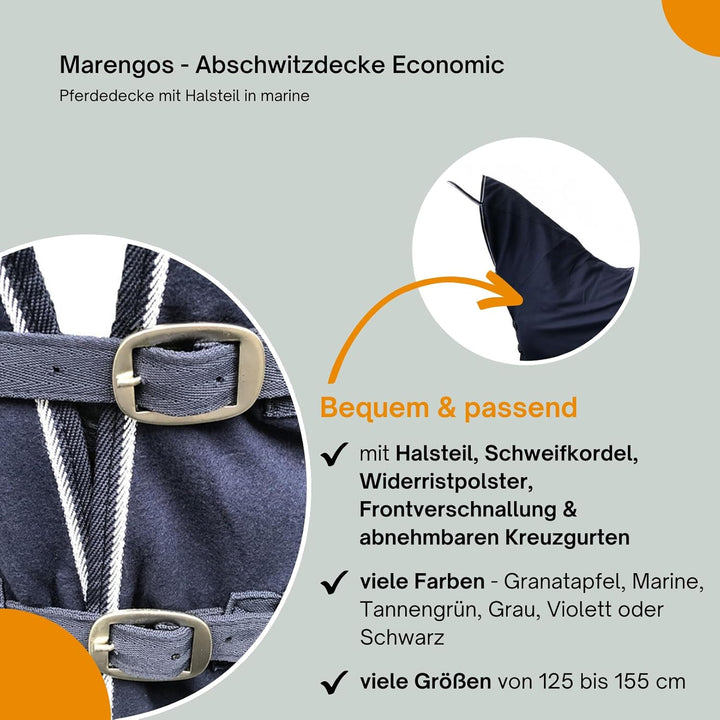 Marengos - Abschwitzdecke Economic mit Halsteil und abnehmbarem Kreuzgurt fürs Pferd ist atmungsakti