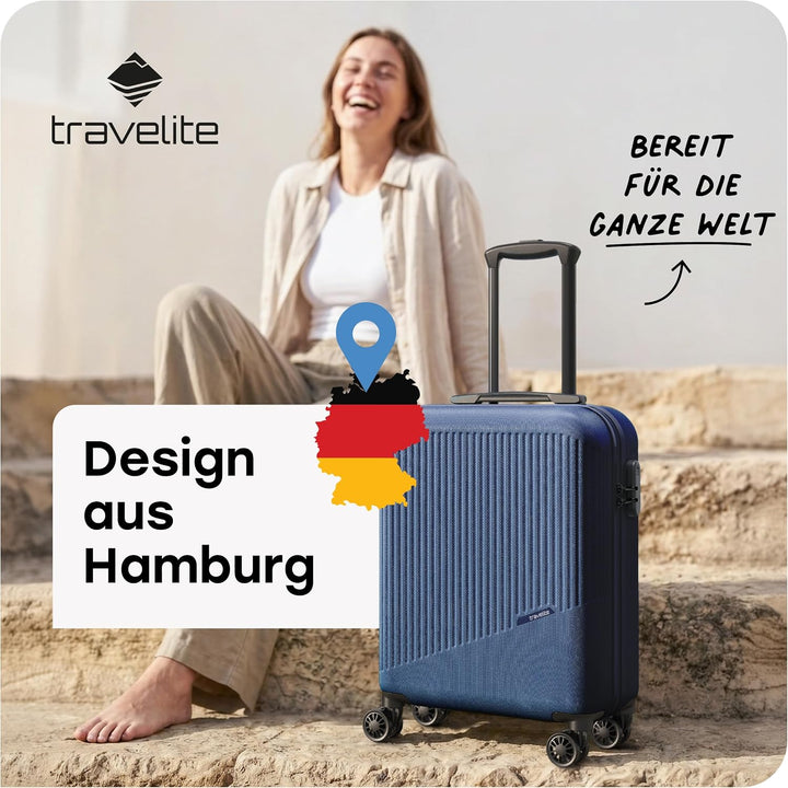 Travelite Handgepäck Trolley klein, Bali, 55x39x20 cm, 2,5 kg, Kratzfeste Hartschale, mit 4 Doppelro