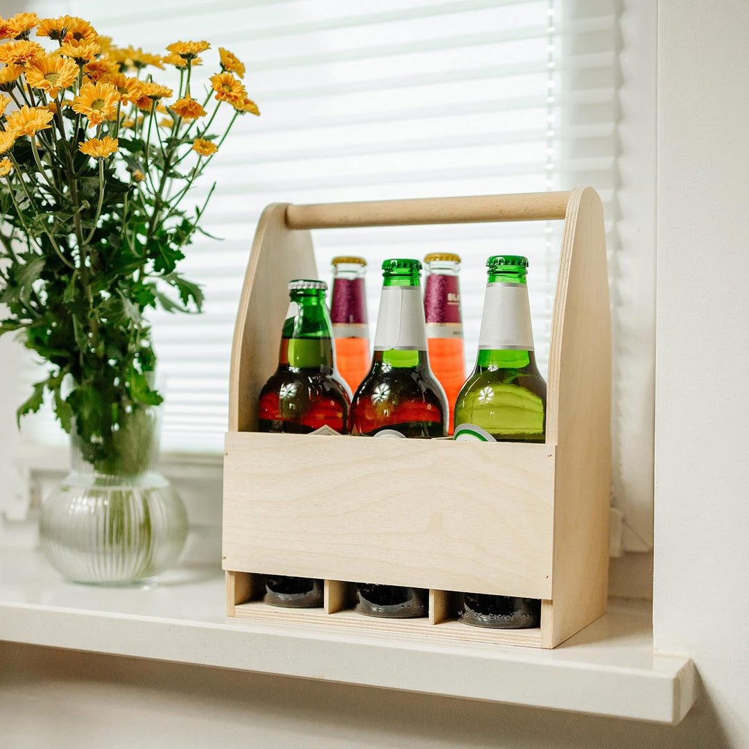 Creative Deco Flaschenträger Holz für 6 Bierflaschen | Bierträger Flaschenhalter | Masse 24 x 16 x 3