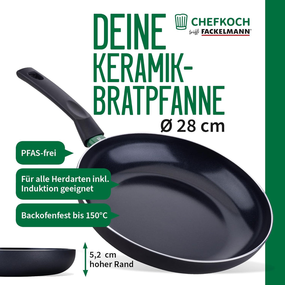 FACKELMANN Chefkoch Aluminium-Pfanne Ø28 cm Bielefeld mit Keramik-Antihaft-Beschichtung – Bratpfanne