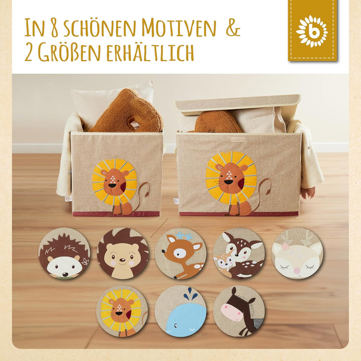 Bieco Aufbewahrungsbox Kinder | Löwen Motiv ca. 36L faltbar | Süsse Spielzeug Kiste für Kallax Regal