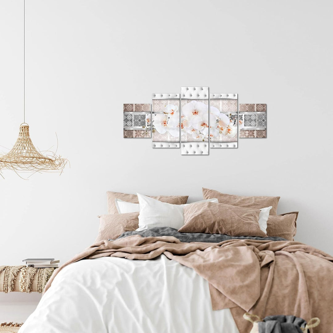 Runa Art Wandbilder Blumen Orchidee 5 Teilig Bild auf Vlies Leinwand Deko Wohnzimmer Abstrakt Beige