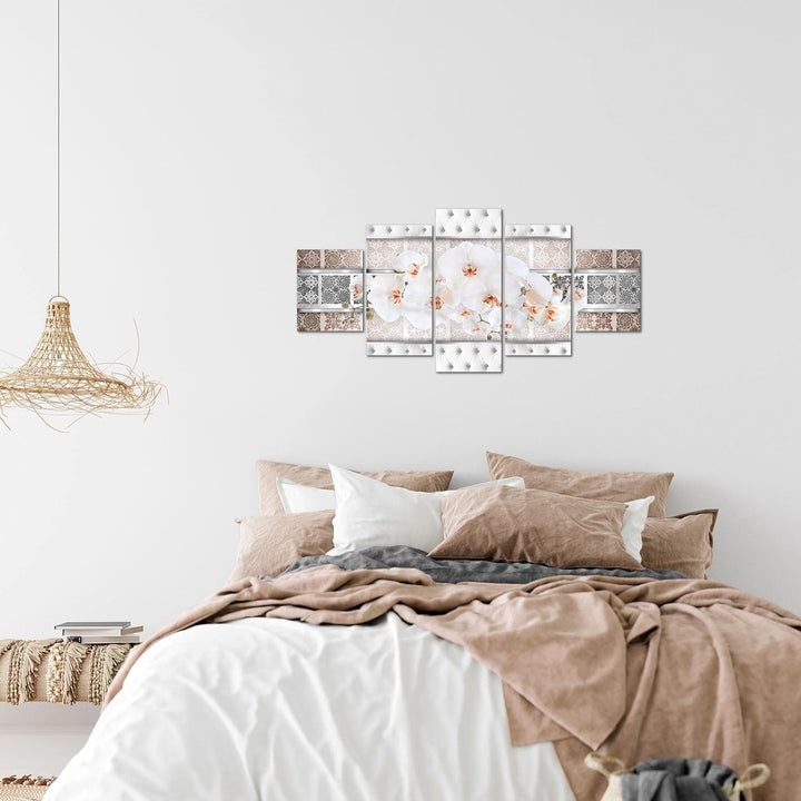 Runa Art Wandbilder Blumen Orchidee 5 Teilig Bild auf Vlies Leinwand Deko Wohnzimmer Abstrakt Beige