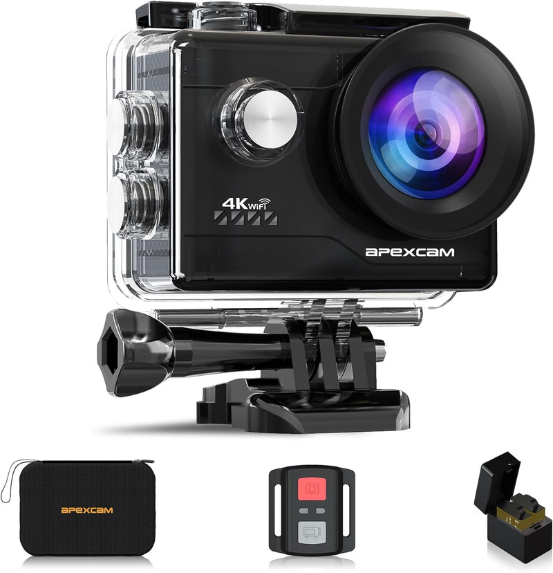 Apexcam 4K Action cam 20MP WiFi Sports Kamera Ultra HD Unterwasserkamera 40m 170 ° Weitwinkel 2.4G F