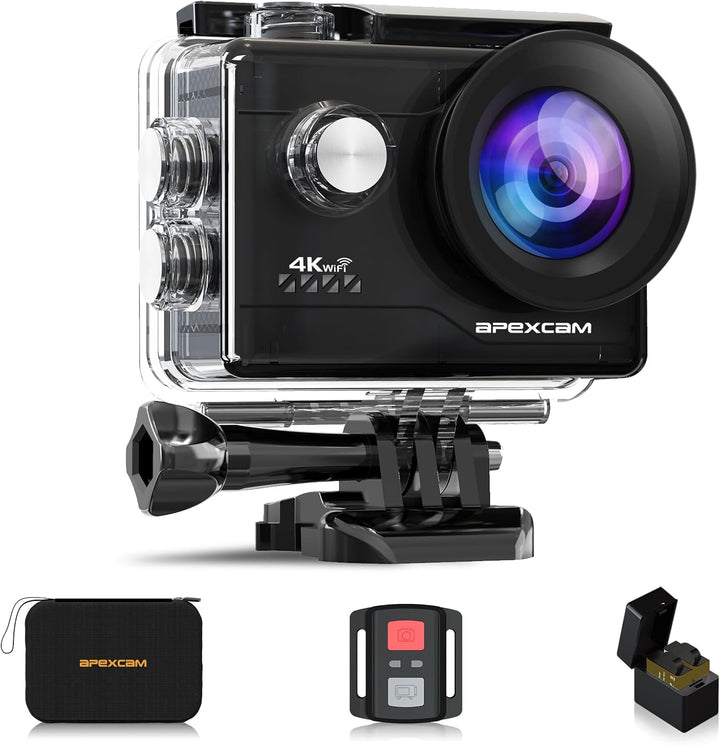 Apexcam 4K Action cam 20MP WiFi Sports Kamera Ultra HD Unterwasserkamera 40m 170 ° Weitwinkel 2.4G F