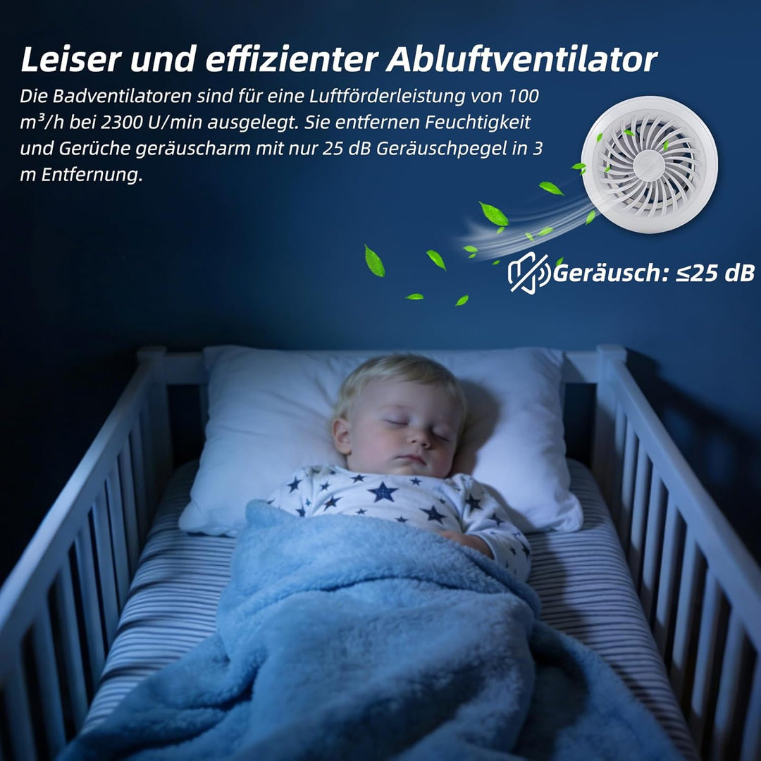 Badlüfter 100mm, 130m³/h Abluftventilator mit Fernbedienung, Rohrventilator, 3 Geschwindigkeiten Lüf