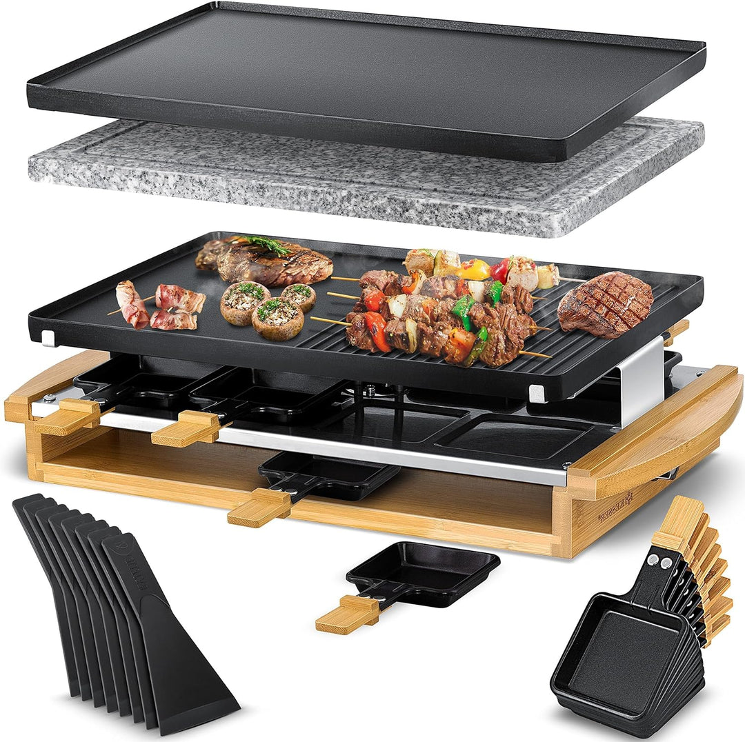KESSER® Raclette-Grill mit Naturgrillstein, Grillplatte Tischgrill für 8 Personen, Elektrogrill Racl