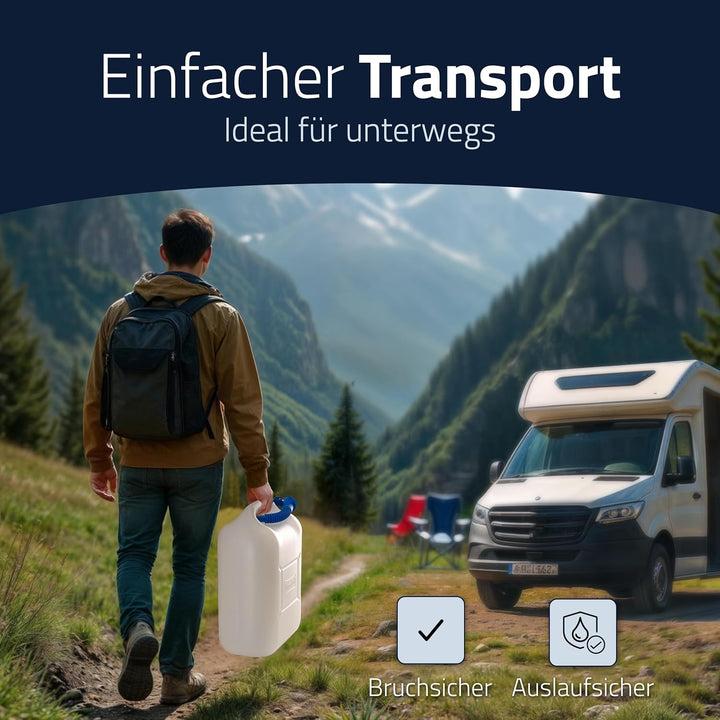 hünersdorff Wasserkanister ECO mit Auslaufrohr und unverlierbarer Deckelverschraubung, 22 L (mit Roh