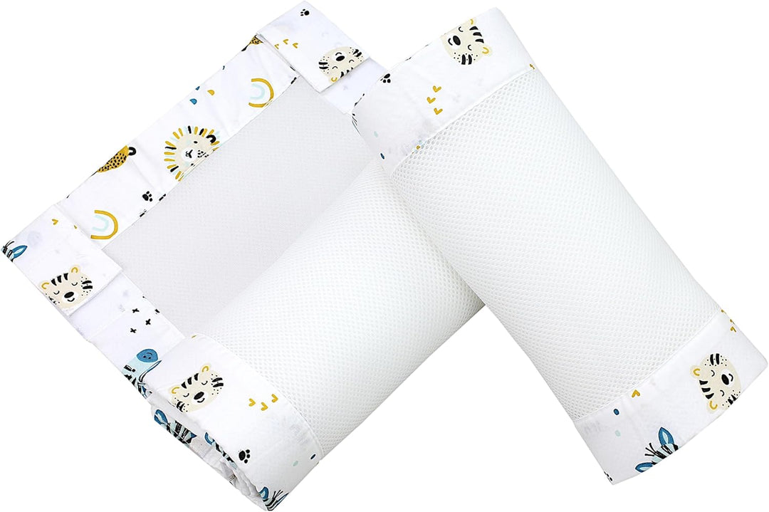 TupTam Bettumrandung Babybett 3D Mesh Nestchen – Gitterstäbe Schutz Netz 2er, Farbe: Tierköpfe Safar