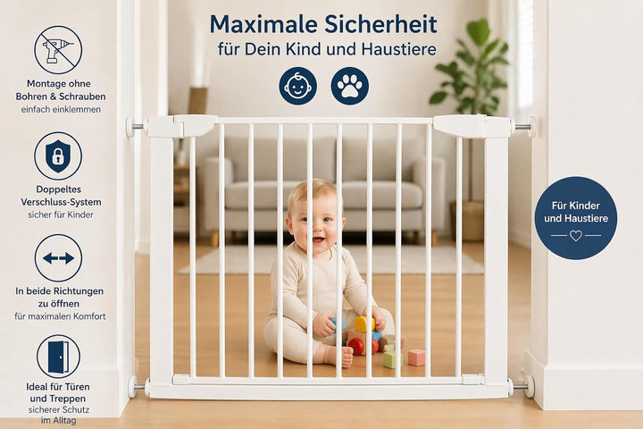 Fiducia Türschutzgitter Treppenschutzgitter erweiterbar bis 95 cm Ohne Bohren Hundegitter Türschutz