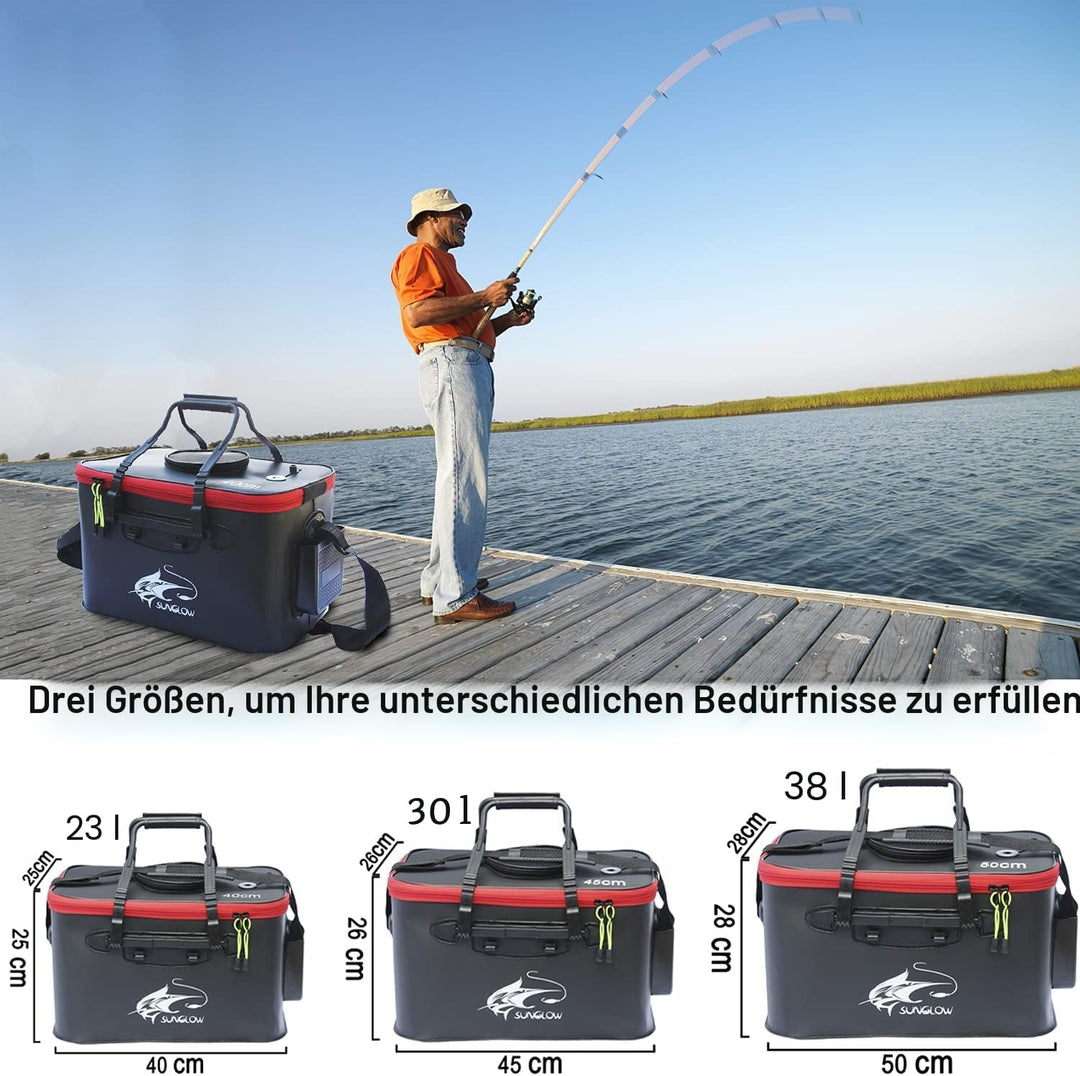 MMSGA Angeleimer, 23L/30L/38L Tragbarer Faltbarer Angelköder-Eimer，Multifunktionaler Behälter für le