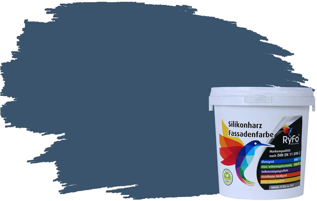 RyFo Colors Silikonharz Fassadenfarbe Lotuseffekt Trend Alpenseeblau 1l 1 l (1er Pack) Alpenseeblau,