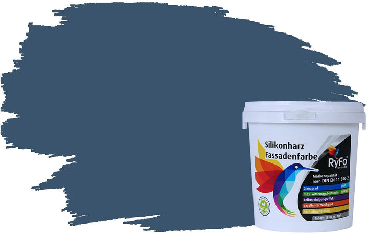 RyFo Colors Silikonharz Fassadenfarbe Lotuseffekt Trend Alpenseeblau 1l 1 l (1er Pack) Alpenseeblau,