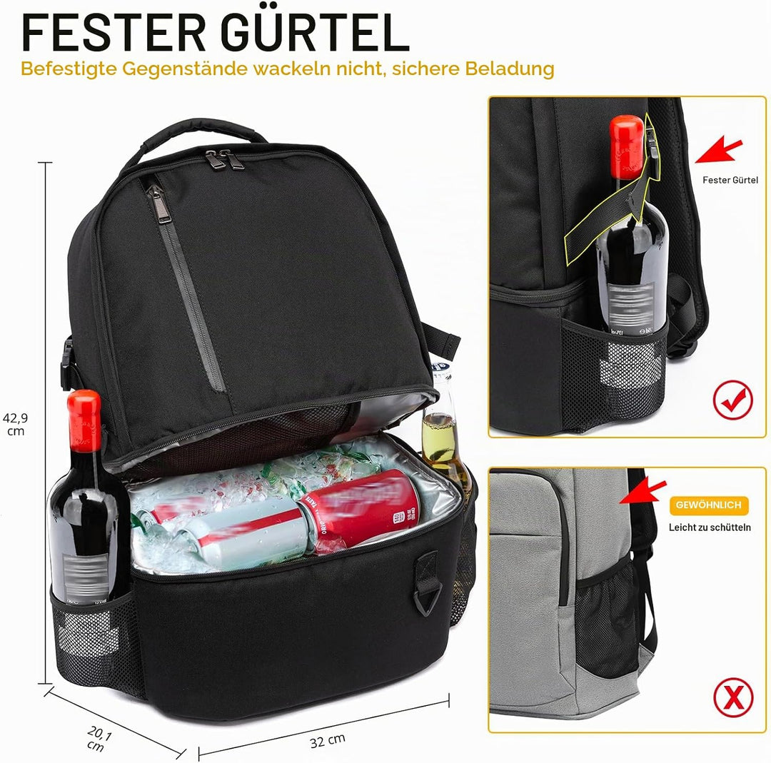 Kühlrucksack 28L Isolierter Kühltasche Picknickrucksack Doppelte Schicht Klein Thermo Rucksack für C