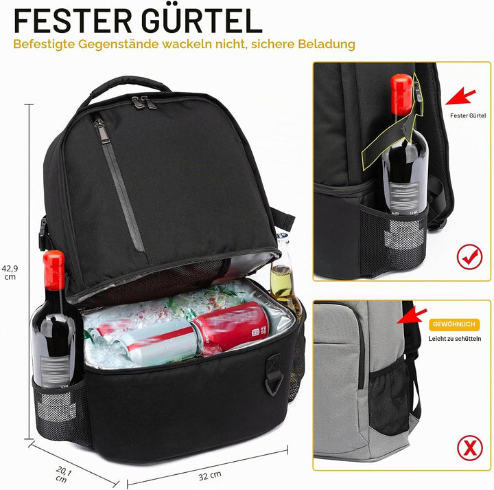 Kühlrucksack 28L Isolierter Kühltasche Picknickrucksack Doppelte Schicht Klein Thermo Rucksack für C