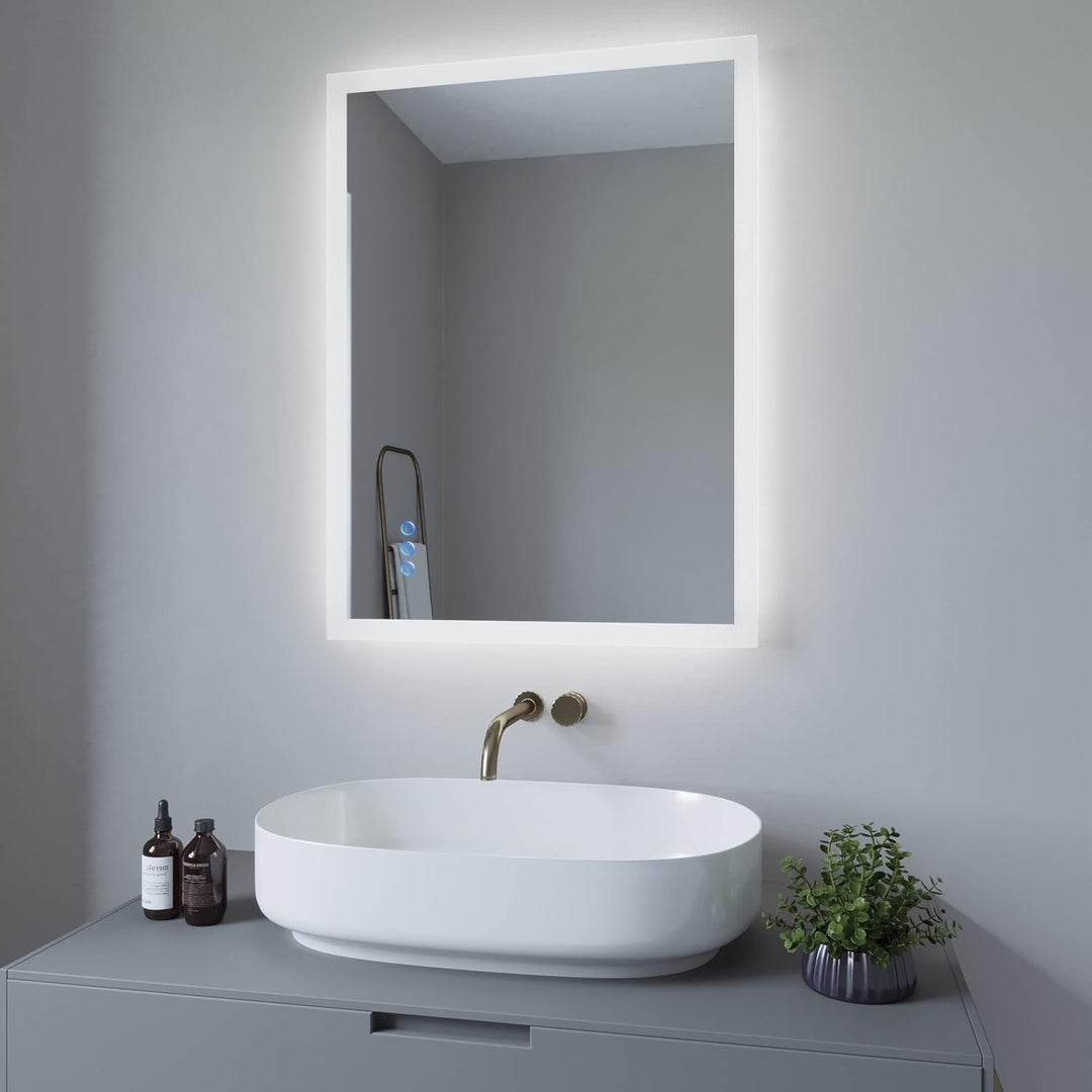 AQUABATOS 80x60 cm Badspiegel mit Beleuchtung Badezimmerspiegel Lichtspiegel LED Wandspiegel Energie