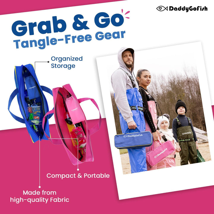 DaddyGoFish Kinder Angelset - Teleskoprute & Rolle Combo mit Klappstuhl, Rutenhalter, Tackle Box, Kö