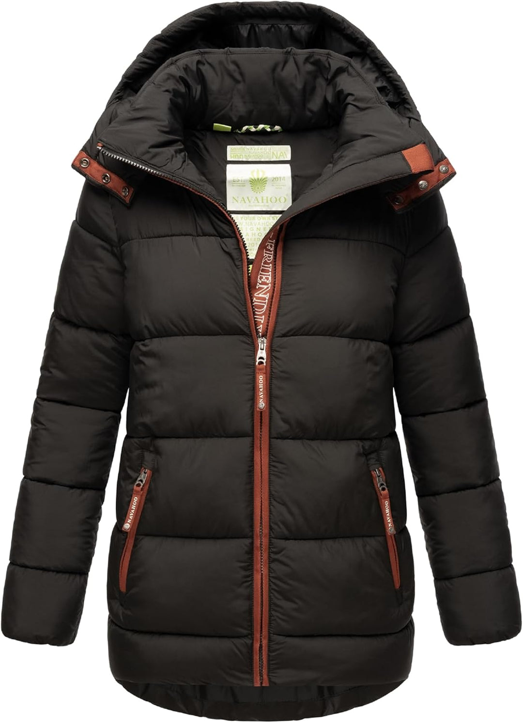 Navahoo Damen Kurze Winterjacke Steppjacke warm mit Abnehmbarer Kapuze Wattewölkchen XS-XXL S Schwar